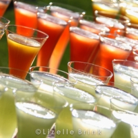Shot glasses of drinks